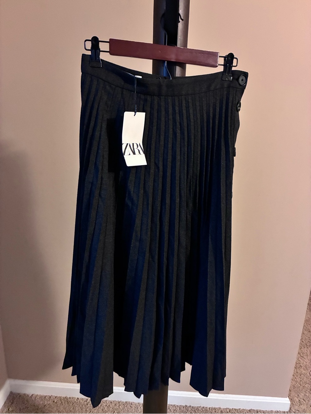 Zara Pleated Midi Skirt with Side Button Detail
